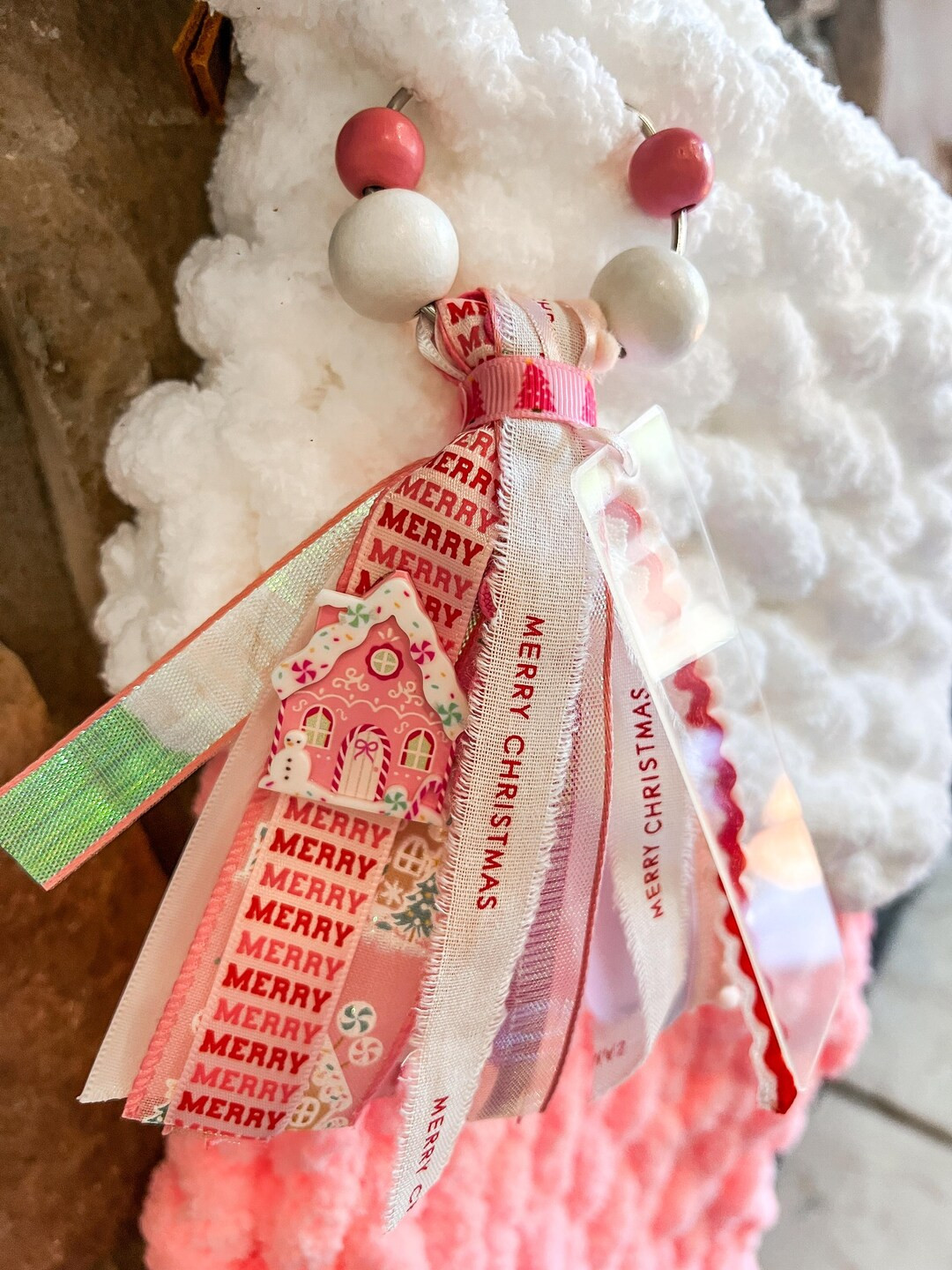 Personalized Pink Christmas Stocking Tag, Ribbon Gift Wrap - Etsy | Etsy (US)