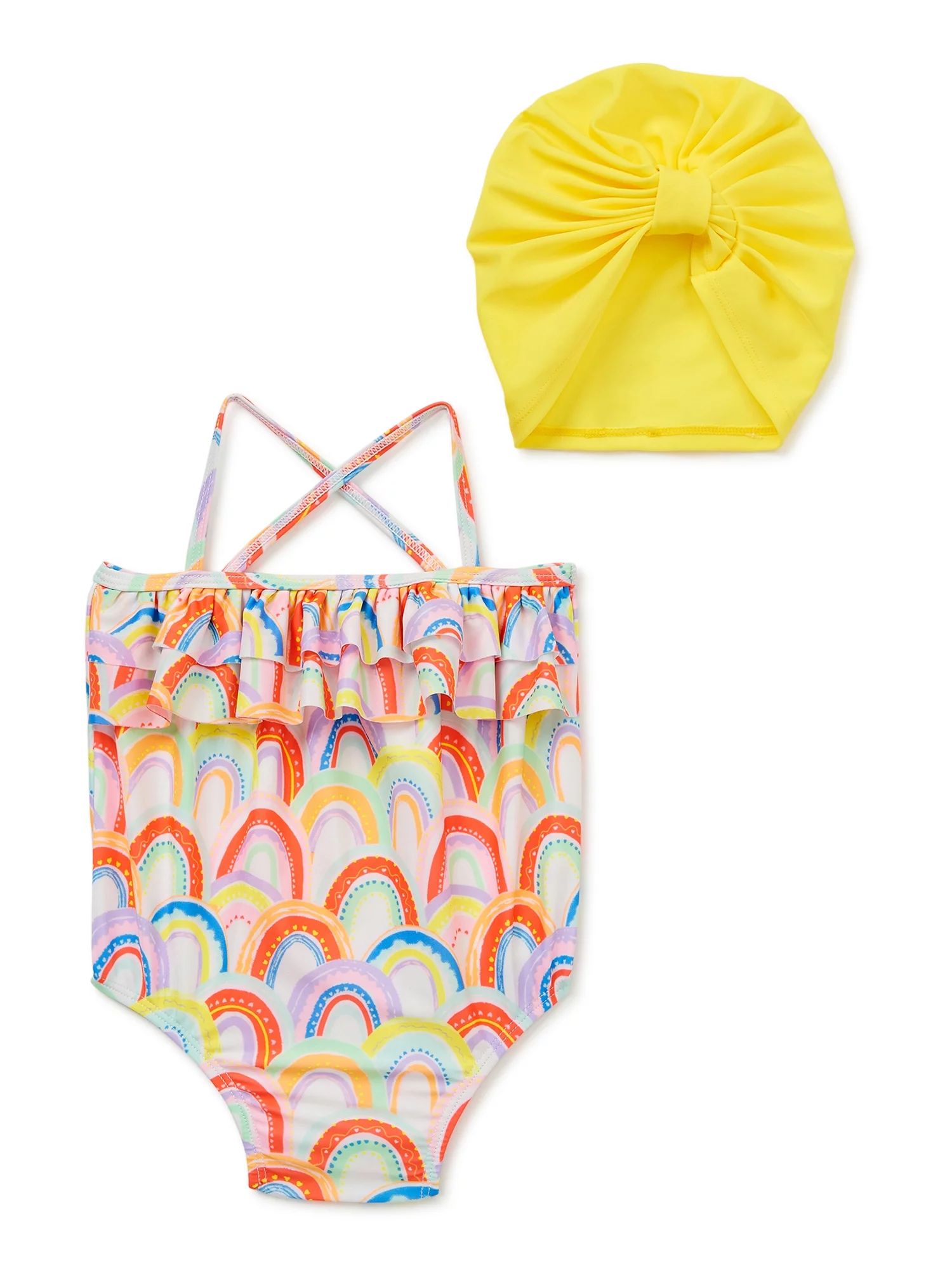 Wonder Nation Baby Girl Rainbow Swimsuit and Swim Turban, 2-Piece, Sizes 0-12M | Walmart (US)