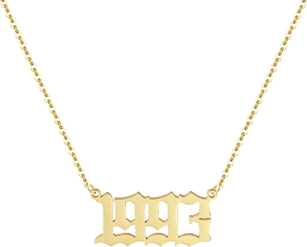 Aimber Birth Year Necklace 18K Gold Plated Birth Year Number Pendant Necklace Stainless Steel Bir... | Amazon (US)