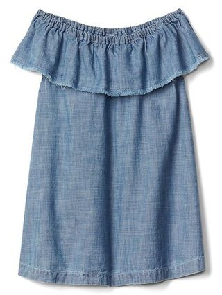 Gap Chambray Ruffle Dress Size 12-18 M - Denim | Gap US