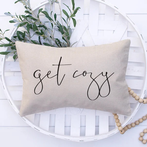 Get Cozy Pillow - Get Cozy Stay Awhile - Farmhouse Bedroom Decor Pillow - Farmhouse Throw Pillow ... | Etsy (US)
