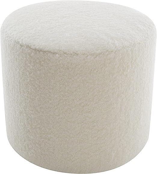 Wovenbyrd 19-Inch Wide Round Pouf Ottoman Footstool, White Faux Shearling | Amazon (US)