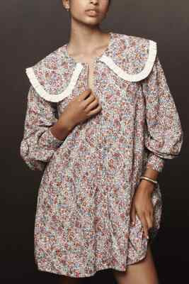 By Anthropologie Long-Sleeve Collared Mini Dress Eyelet Embroidered Button M NEW  | eBay | eBay US