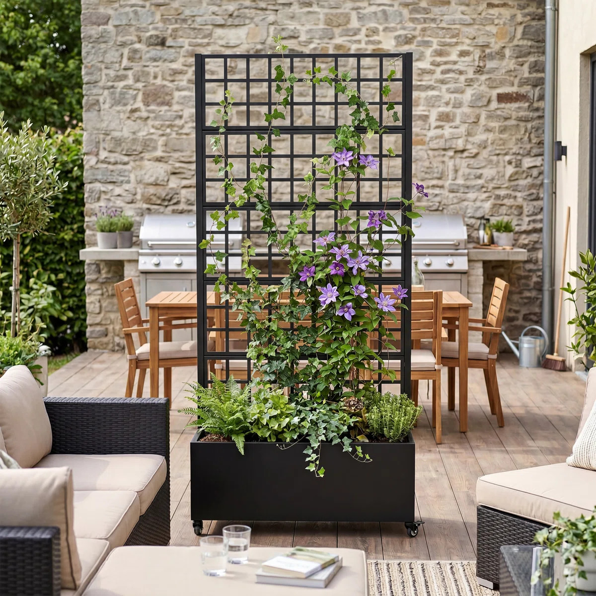 Metal Planter Box with Trellis with Wheels | Wayfair North America