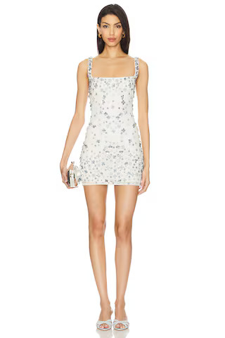 MAJORELLE Zaly Embellished Dress in White & Blue from Revolve.com | Revolve Clothing (Global)