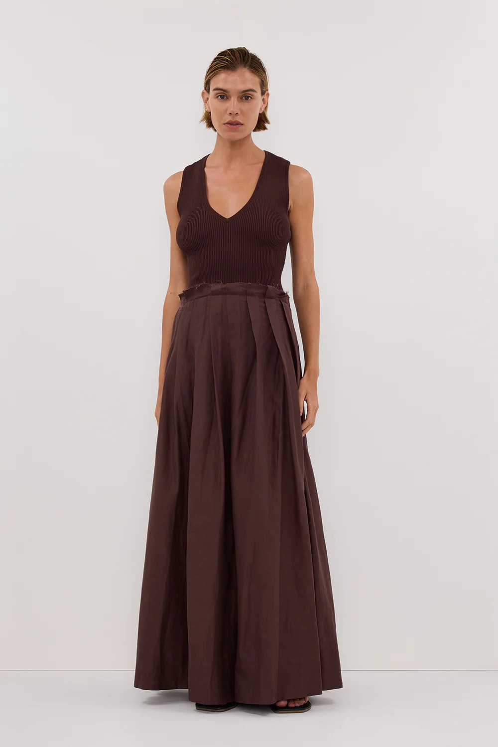 HOLLY BITTER CHOC HYBRID MIDI DRESS | DISSH
