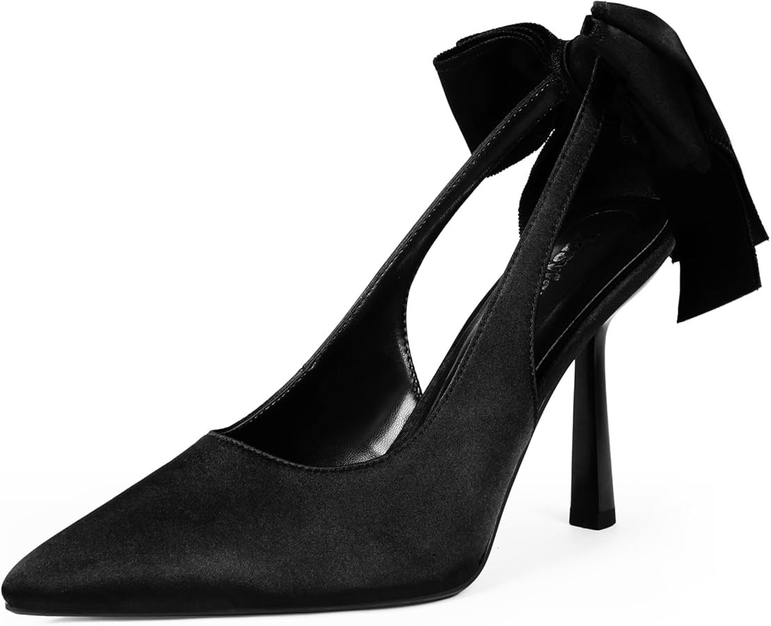 Closed Toe Heels Women Pointed Toe Pumps with Bow Knot Stiletto Wedding Party Dress Slingback Sho... | Amazon (US)