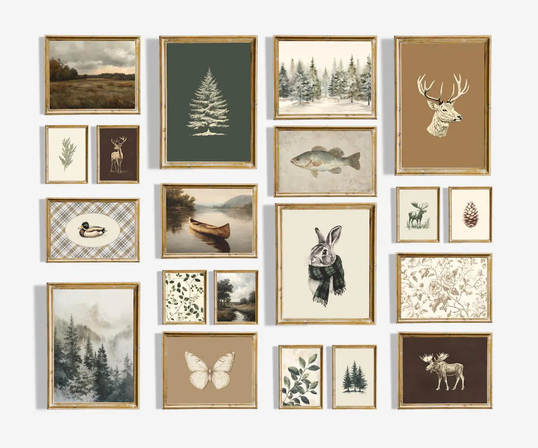Rustic Woodland Printable Wall Art Set Neutral Forest Animal Decor Cabin Aesthetic Digital Downlo... | Etsy (US)