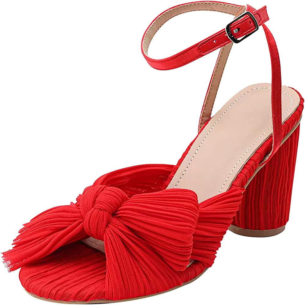 MICIFA Women's Bow Knot Heeled Sandals Open Toe High Block Ankle Strap Chunky Heels Bride Wedding... | Amazon (US)