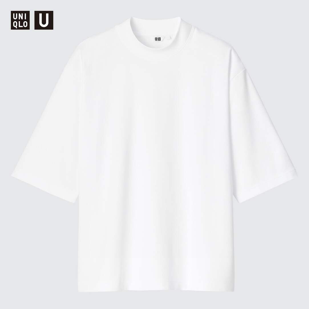 AIRism Cotton Oversized Mock Neck Half Sleeved T-Shirt | UNIQLO (UK)