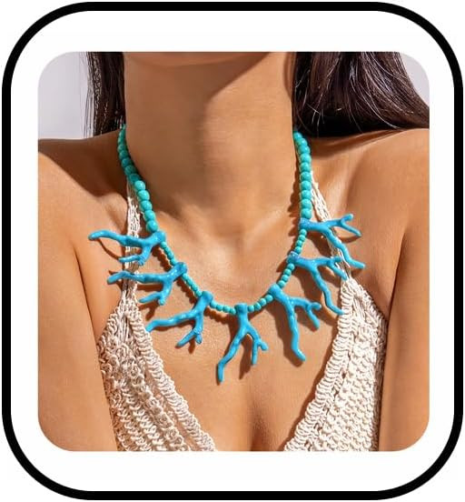 Acrylic Coral Beaded Necklace for Women Tropical Beach Party Jewelry Adjustable Bohemian Choker S... | Amazon (US)