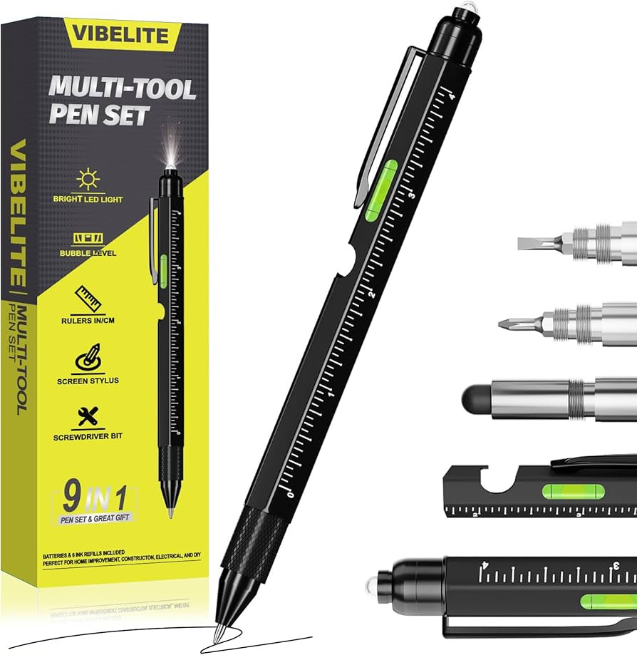 VIBELITE Stocking Stuffers for Men, Teen Boys, Husband, 9 in 1 Multitool Pen Set with LED, Stylus... | Amazon (US)