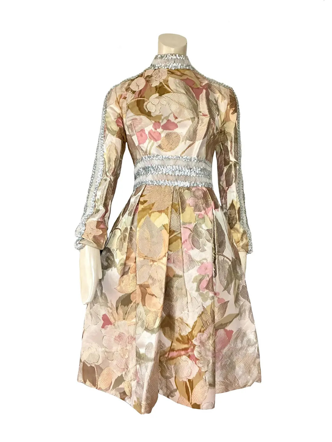1960s Autumn colors silk brocade floral dress / 60s designer Martha fit and flare party dress / s... | Etsy (Global)