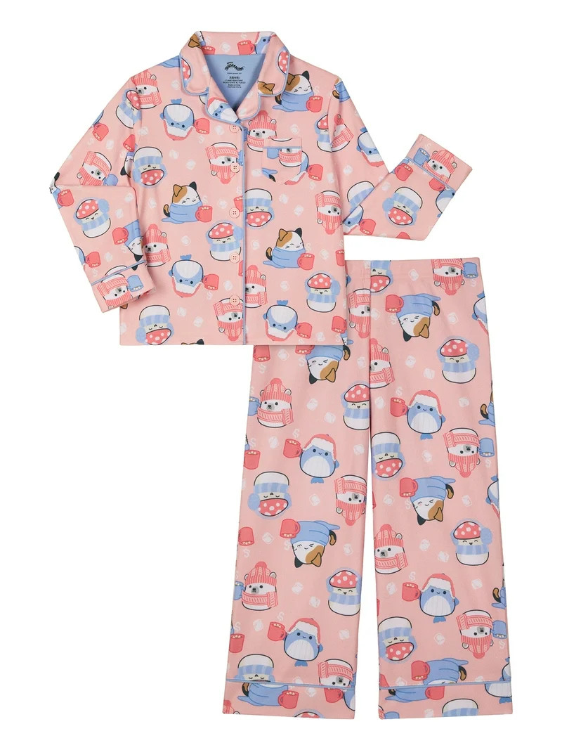 Squishmallows Girls Notch Collar Top and Sleep Pants Pajama Set, 2-Piece, Sizes 4-16 | Walmart (US)