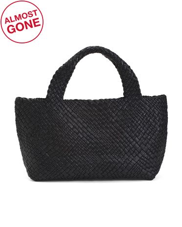 Made In Italy Leather Woven Tote With Zip Compartment And Pockets | TJ Maxx