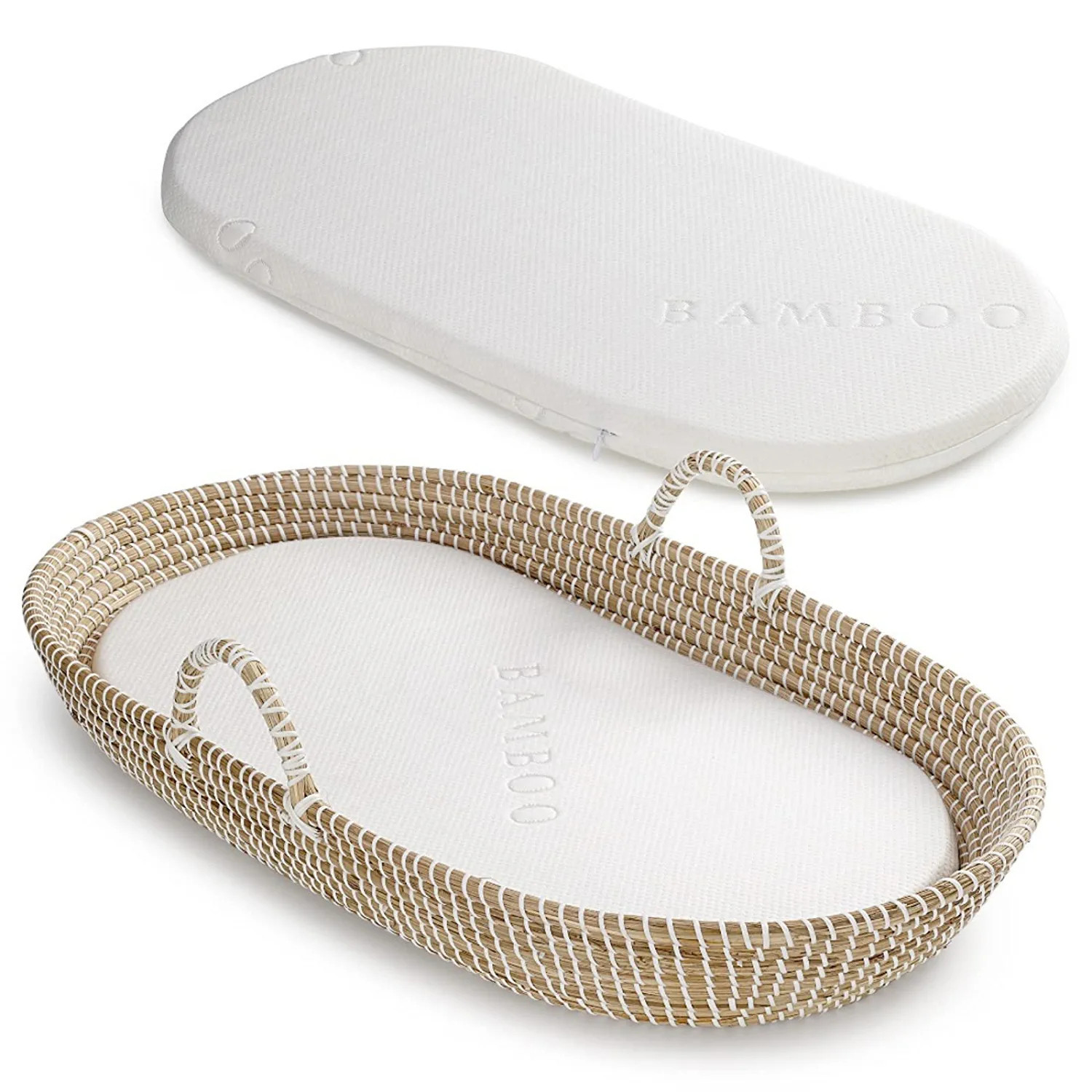 Baby Changing Basket with Pad - Seagrass Handwoven Moses Changing Basket for Babies with Waterpro... | Amazon (US)