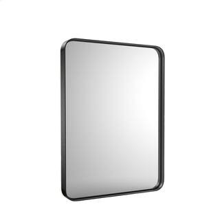 FIRNEWST 24 in. W x 36 in. H Rectangular Aluminum Alloy Framed Rounded Black Wall Mirror HD-MI-YS... | The Home Depot