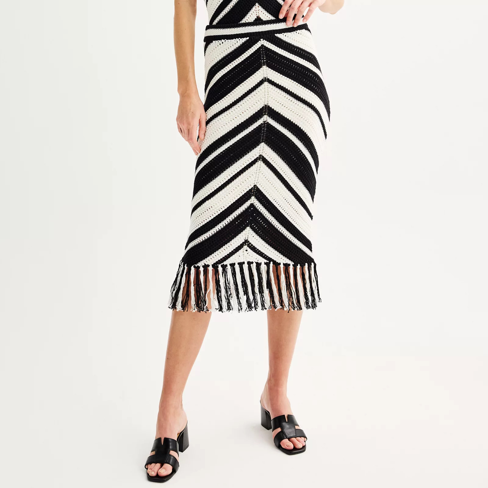 Women's Nine West Crochet Pencil Skirt, Size: Large, Chevron Stripe Black | Kohl's