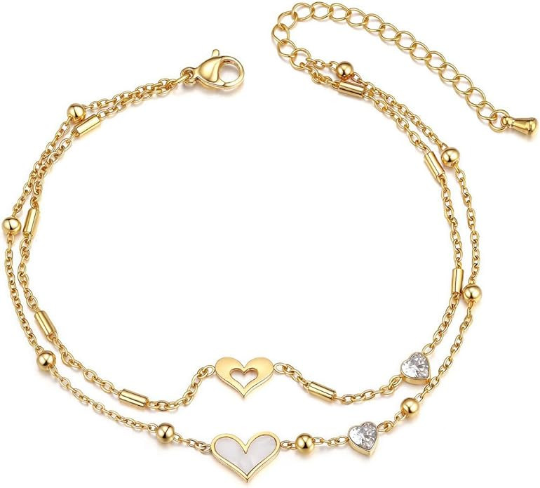 Jovivi Gold Ankle Bracelets for Women 18K Gold Plated Ball Link Chain Life Tree/White Shell Cryst... | Amazon (US)