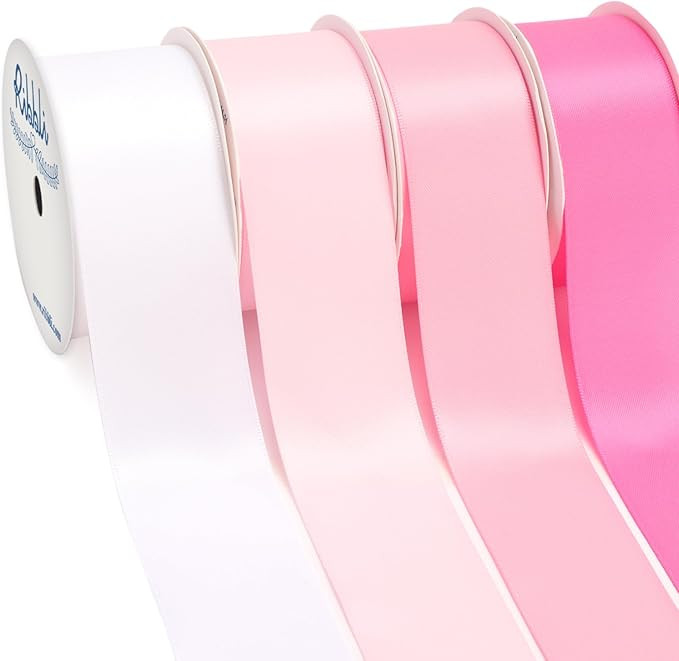 Ribbli Pink Satin Ribbon 1-1/2 Inch x 4 Rolls Total 40 Yards- White/Light Pink/Pink/Hot Pink Ribb... | Amazon (US)