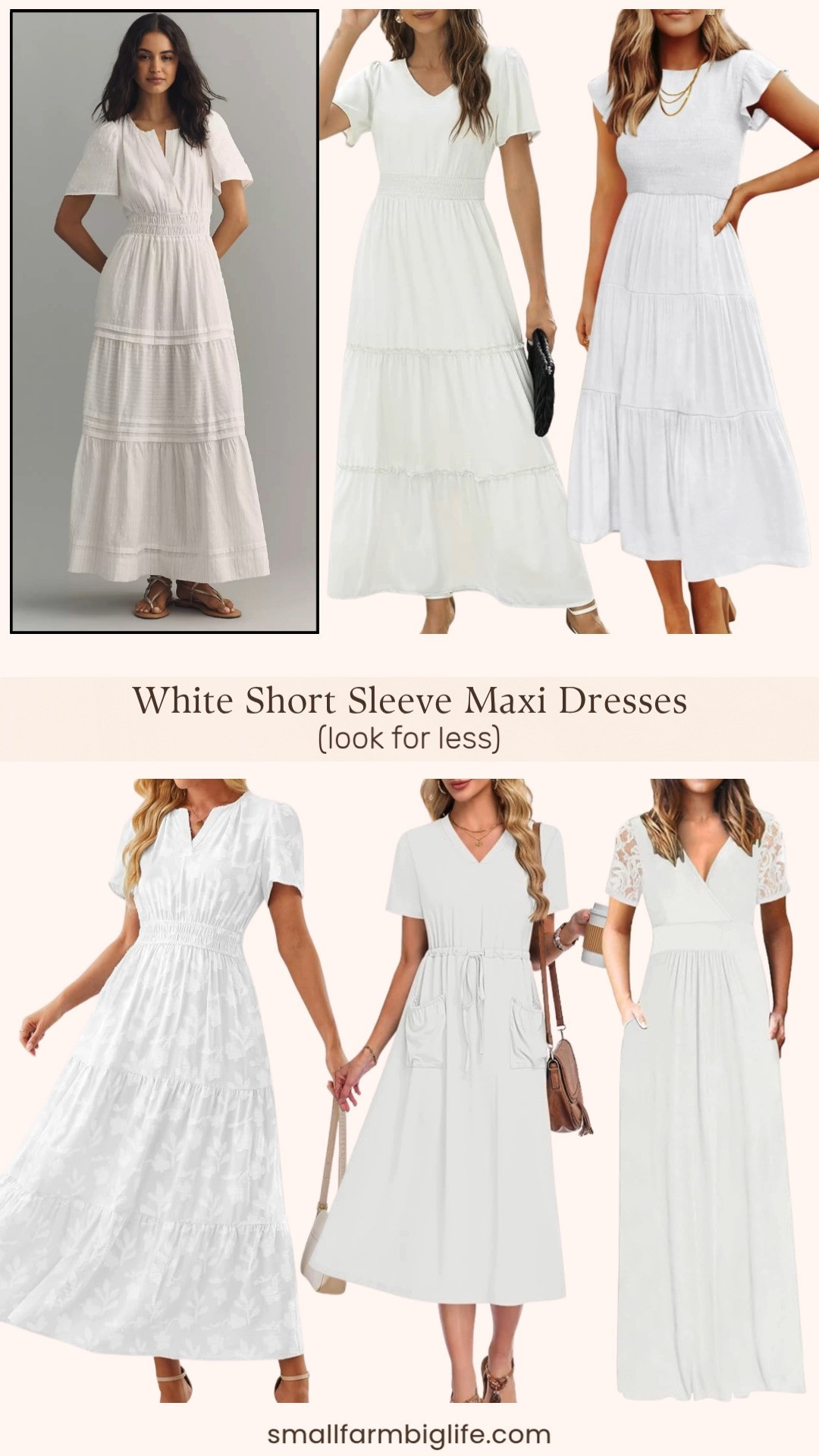 The Anthropologie Somerset Lurex Maxi Dress is one of the most beautiful white summer dresses out there but at $178 it is a big investment. The good news is that Amazon has some really stunning look for less options right now starting at just $29. I rounded up five alternatives with the same flowy maxi silhouette, short sleeves, and elevated summer feel including smocked tiered styles, lace details, burnout fabric, and puff sleeve options all with pockets and adjustable waists. Whether you want to splurge on the Anthropologie version or find a beautiful dupe for under $55 I have linked everything so you can decide what works best for your budget. Tap to shop! 

 #LTKgrwm #LTKootd #LTKOver40