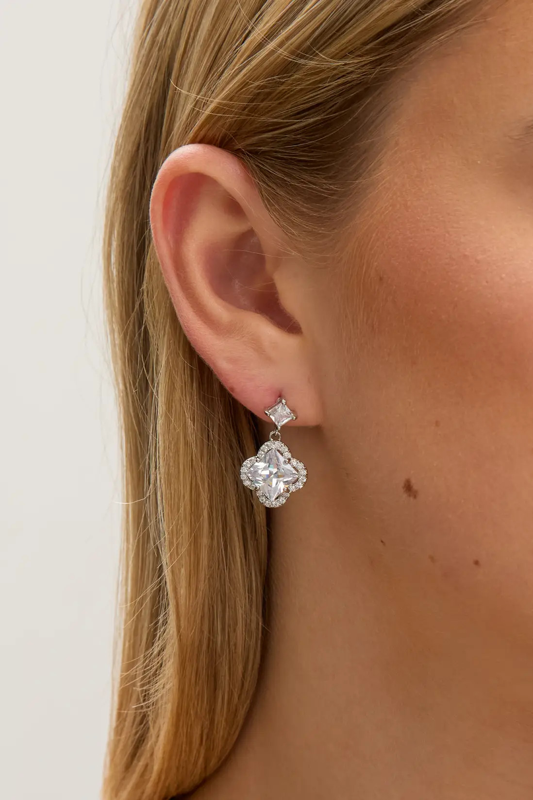 Jewellery | Rhodium Plated and Cubic Zirconia Clover Drop Earrings | Jon Richard | Debenhams UK