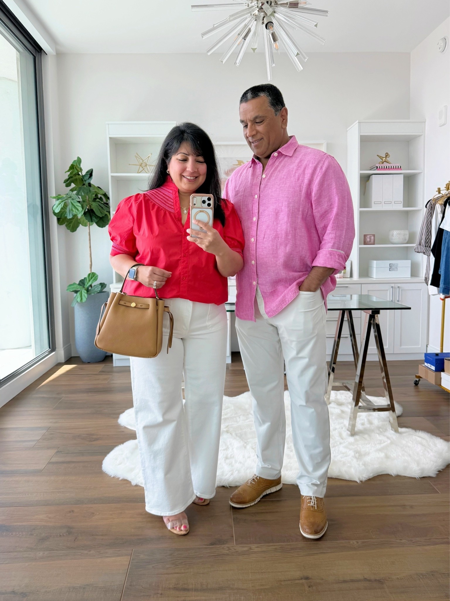 Summer outfits for him and her! Love how my husband’s pink shirt matches the pink stitching on my top! Perfect casual date night outfits! 

Avara top size large. Madewell white wide leg jeans size 32 Short. Schutz sandals. Tory Burch bucket bag. 

My husband’s outfit: Tommy Bahama linen shirt. Lululemon pants. Cole Haan shoes.

#LTKOver40 #LTKMidsize #LTKMens