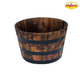 Vigoro 26 in. Jackson Extra Large Brown Wood Barrel Planter (26 in. D x 16.5 in. H) with Drainage... | The Home Depot