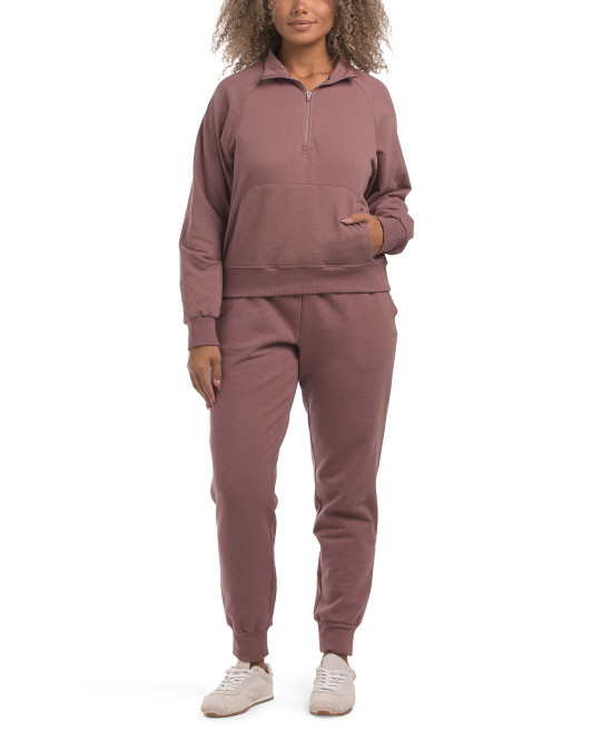 Half Zip Top  And Fleece Joggers With Ribbed Trim Collection | TJ Maxx