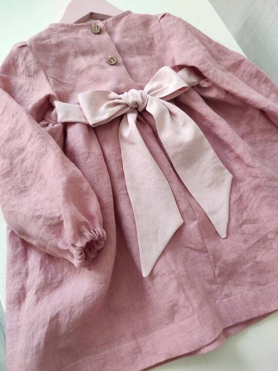 Pink Linen Baby Dress Kids Linen Dress Long Sleeve Baby - Etsy | Etsy (US)