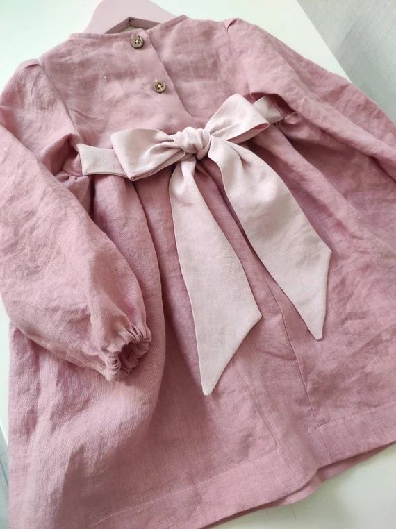 Pink Linen Baby Dress Kids Linen Dress Long Sleeve Baby - Etsy | Etsy (US)