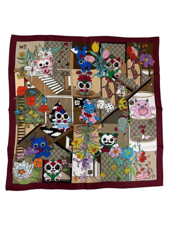 Gucci Besties Print Silk Twill Scarf 100% Bordeaux 90 | Poshmark
