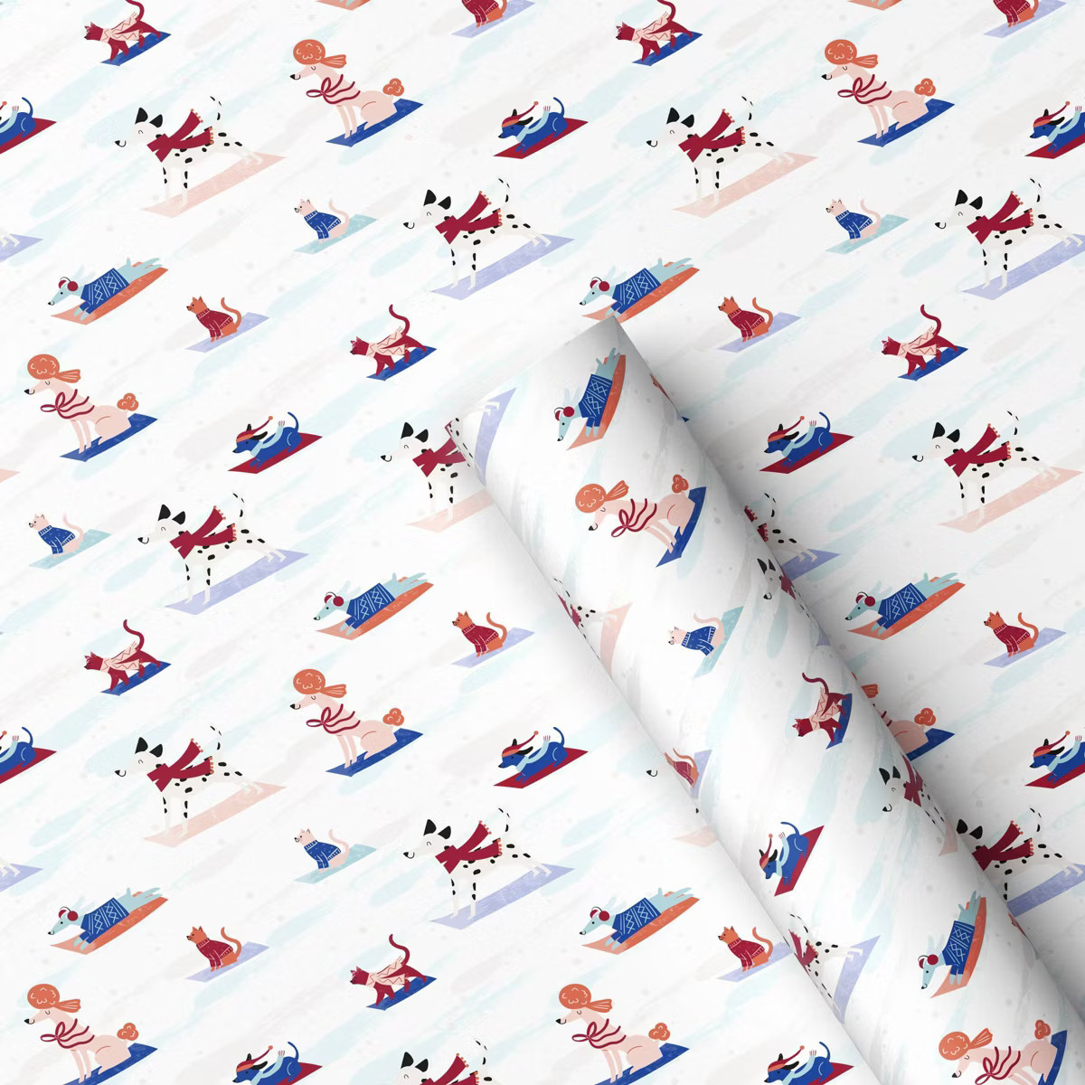 30" 25 sq ft Christmas Roll Wrap Dogs Sledding on Cream - Wondershop™ | Target