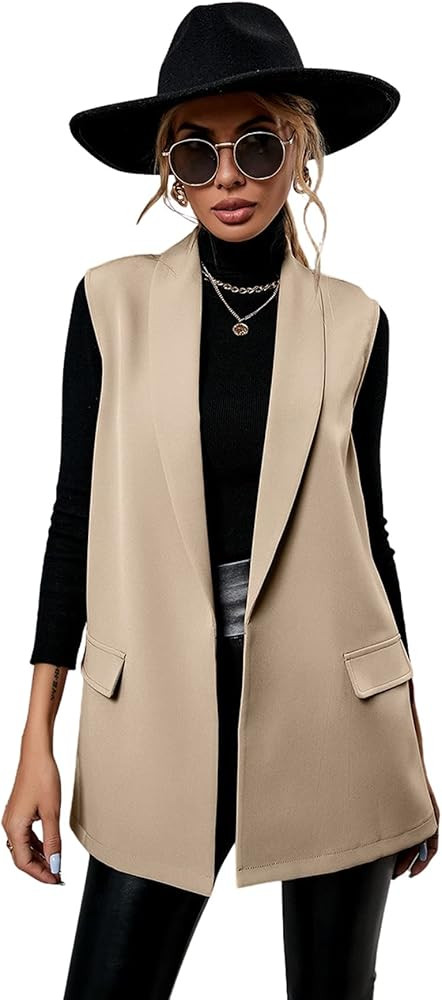 GORGLITTER Women's Sleeveless Outwear Casual Open Front Shawl Neck Vest Jacket with Pockets | Amazon (US)