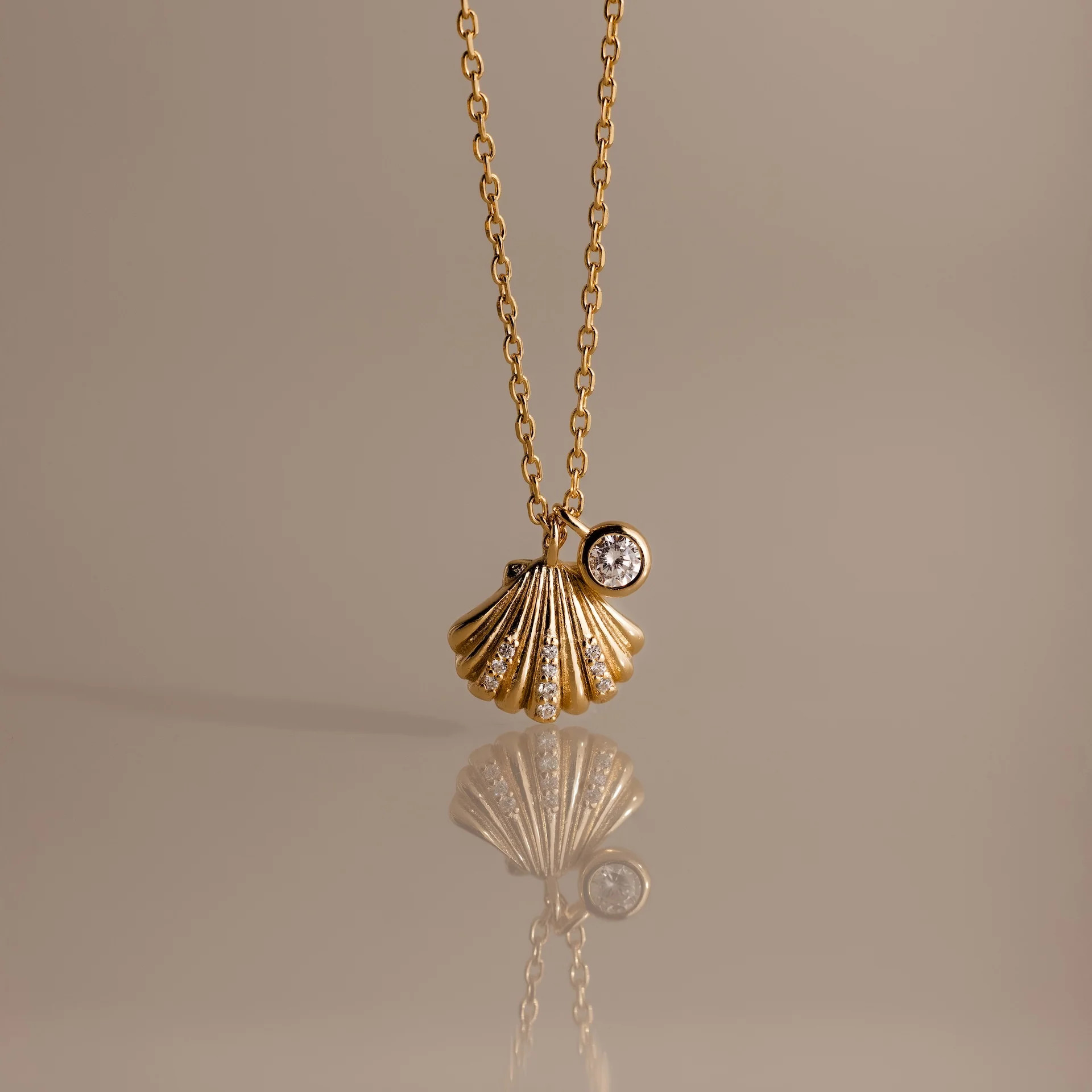 Pave Seashell & Diamond Charm Necklace in 18K Gold | Caitlyn Minimalist | Caitlyn Minimalist