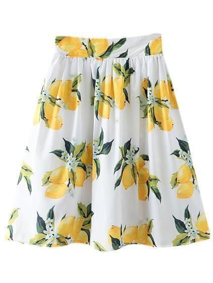 Multicolor High Waist Zipper Side Lemon Print Skirt | Romwe