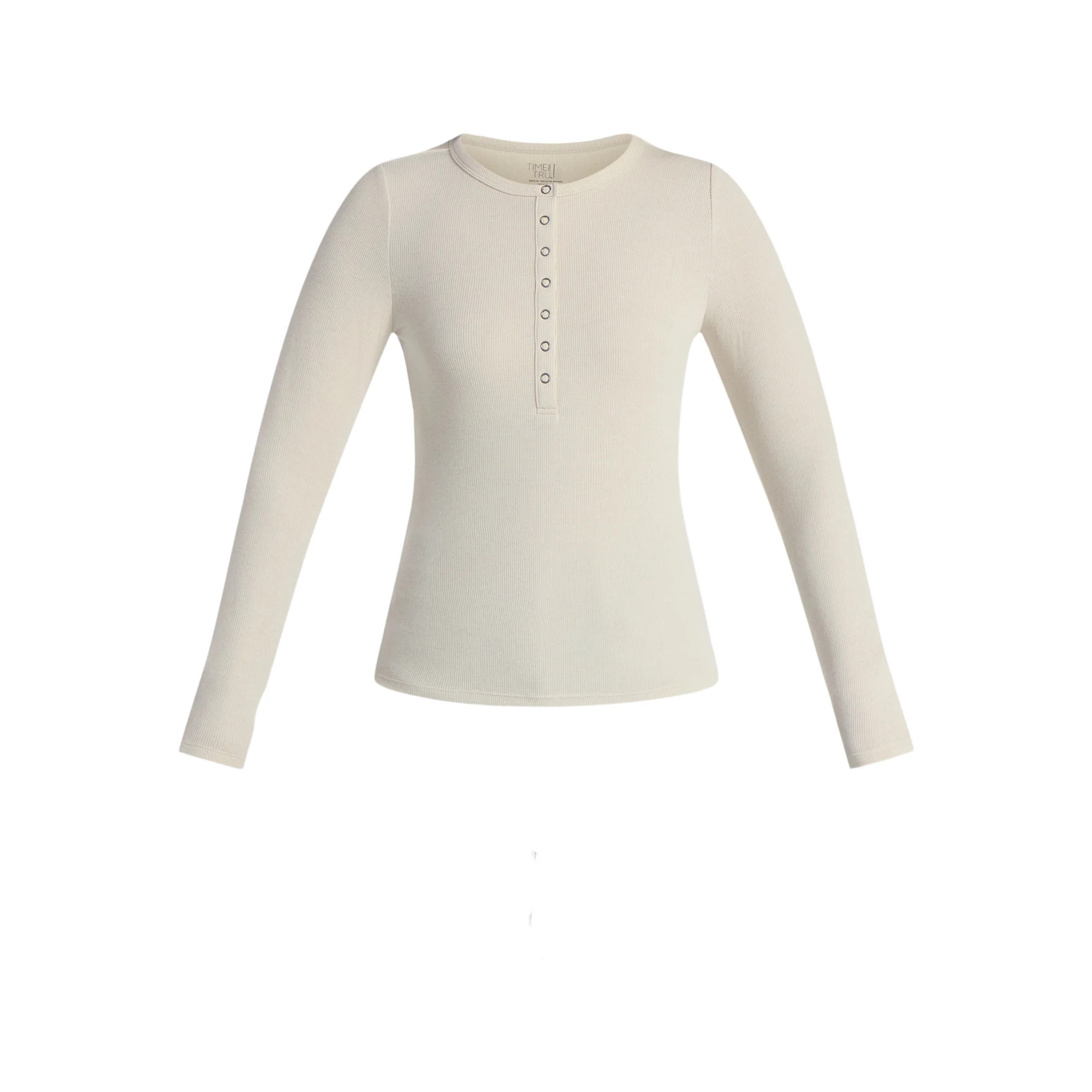 Time and Tru Women's Ribbed Henley Shirt with Long Sleeves, Sizes XS-XXXL | Walmart (US)