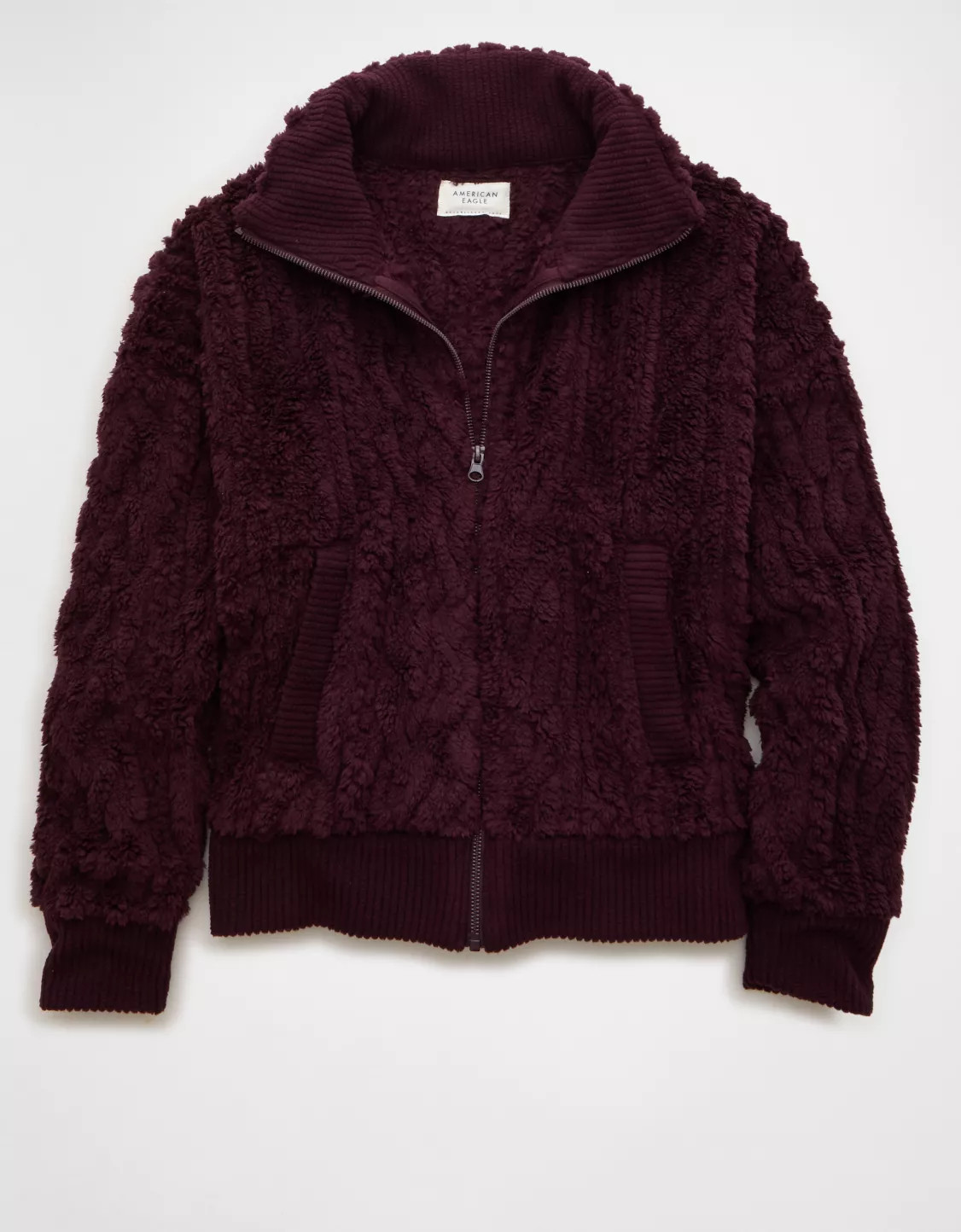 AE Cable Sherpa Full-Zip Sweatshirt | American Eagle Outfitters (US & CA)
