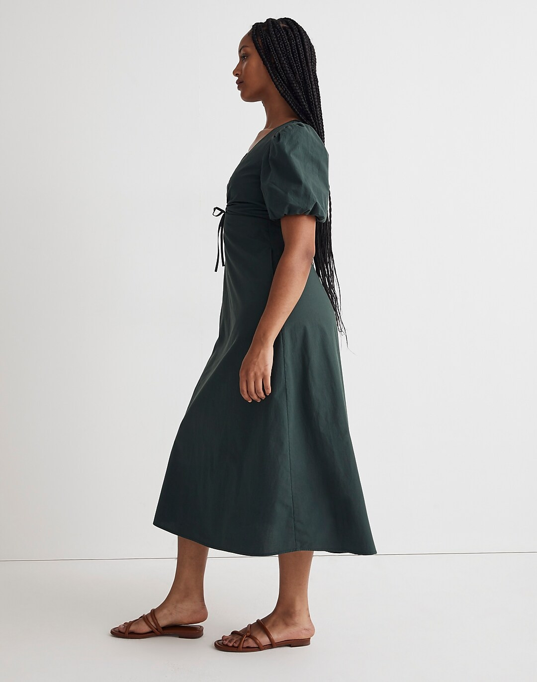 Poplin Cutout Puff-Sleeve Midi Dress | Madewell