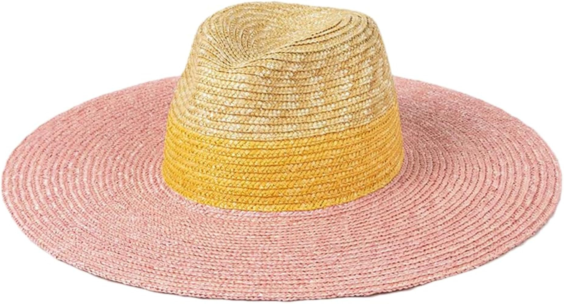 Women's Wide Brim Sun Hat Outdoor Spliced ​​Horse Straw Hat Casual Dome Straw Hat | Amazon (US)