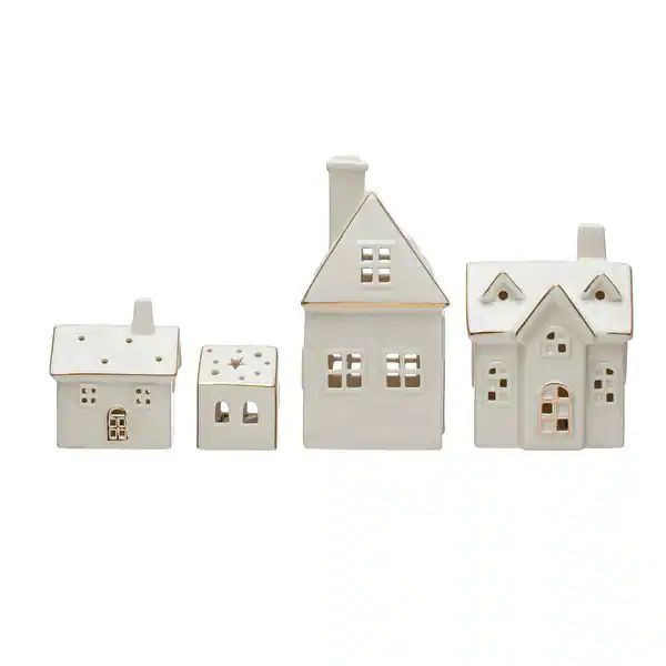 Stoneware Village with LED Lights and Gold Electroplating - 3.5"L x 3.4"W x 6.3"H | Bed Bath & Beyond