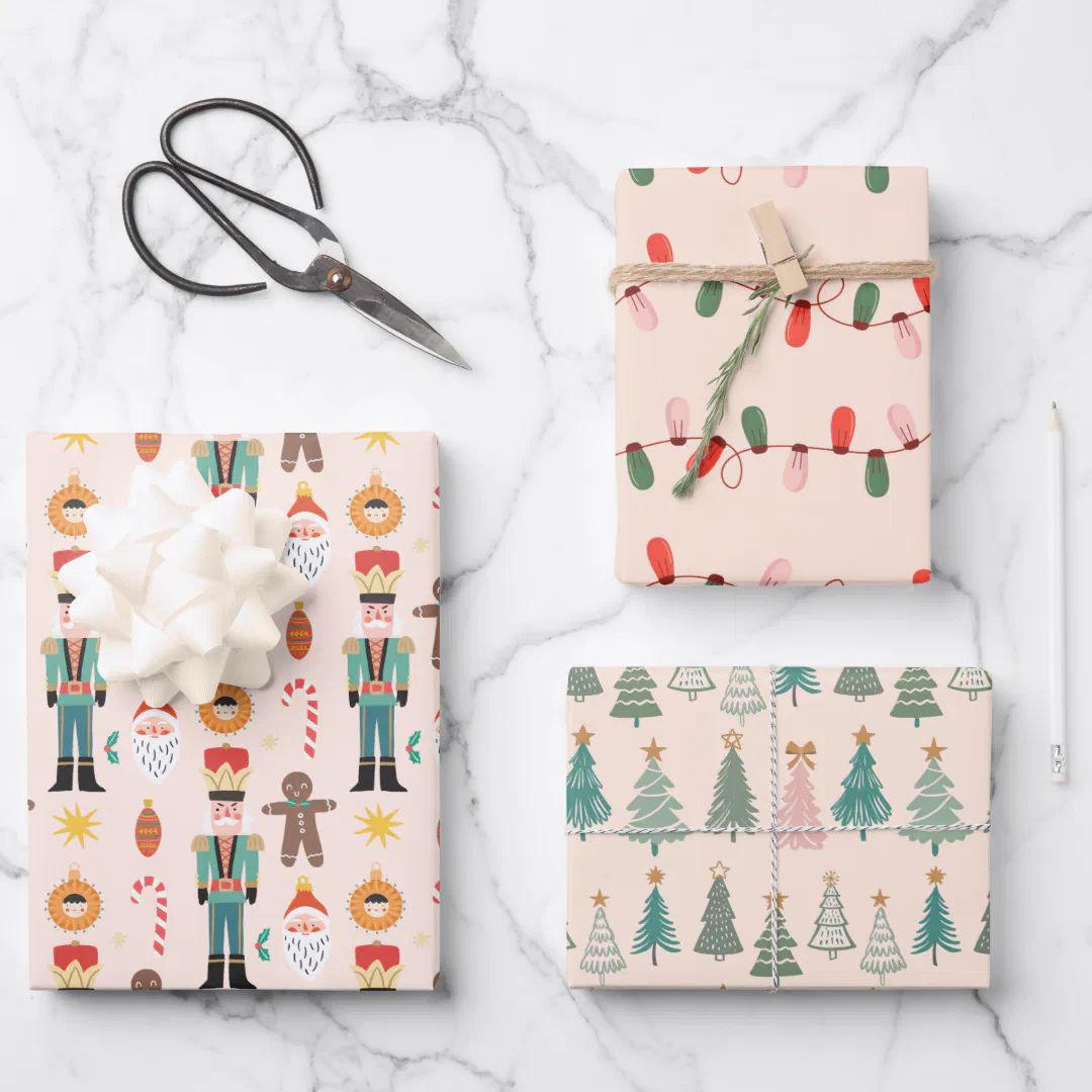 Christmas Holiday Pink  Decoration Wrapping Paper | Zazzle