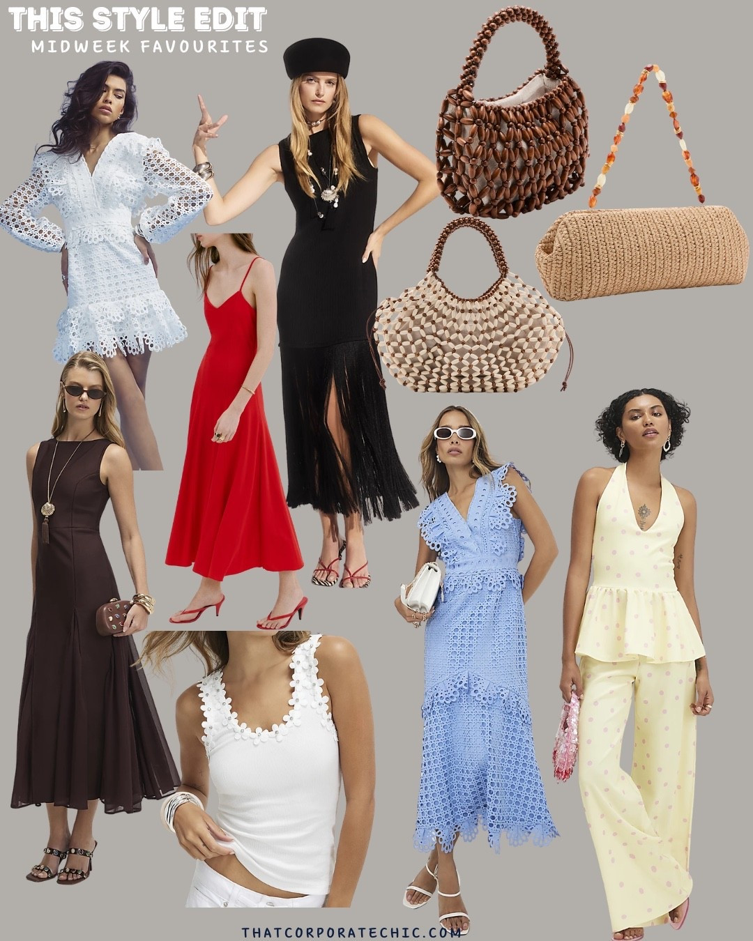 Summer midweek find- currently loving.

Summer dress
Summer white dress
Brown sleeveless dress
Red camisole dress
Summer bags
Blue lace dress 
Summer looks
Yellow halter neck top and trousers set
Wear to brunch
Garden party
Date night look
Vacant outfit

#LTKsummer #LTKstyletip #LTKdresses