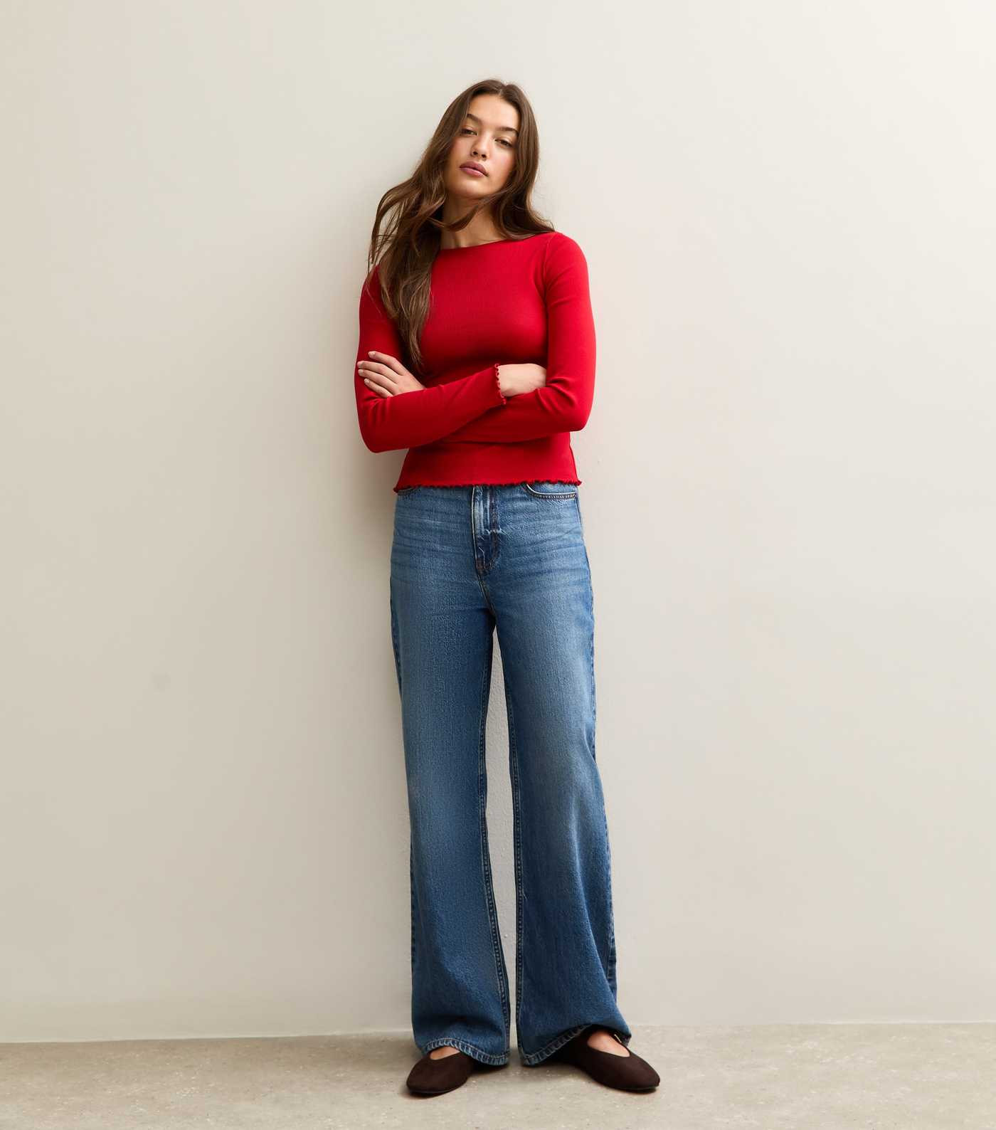 Red Ribbed Crew Neck Long Sleeve Top | New Look | New Look (UK)