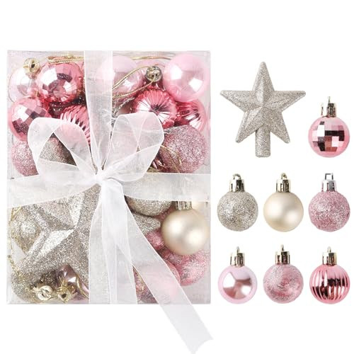 Small Christmas Tree Ornaments Set - Champagne and Pink Xmas Ball Ornaments Bulk for Mini Christmas Tree, Garland or Wreaths Decorations, Decorative Hanging Ornaments, 30ct, 1.18in/3cm | Amazon (US)