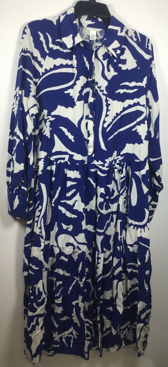 H & M Woman's Long Sleeve Blue & White Medium Dress | eBay US