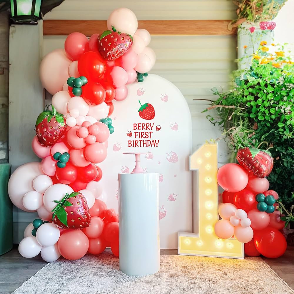 Red Pink Green Strawberry Balloon garland arch kit 130pcs with large mylar berry balloon for Swee... | Amazon (US)