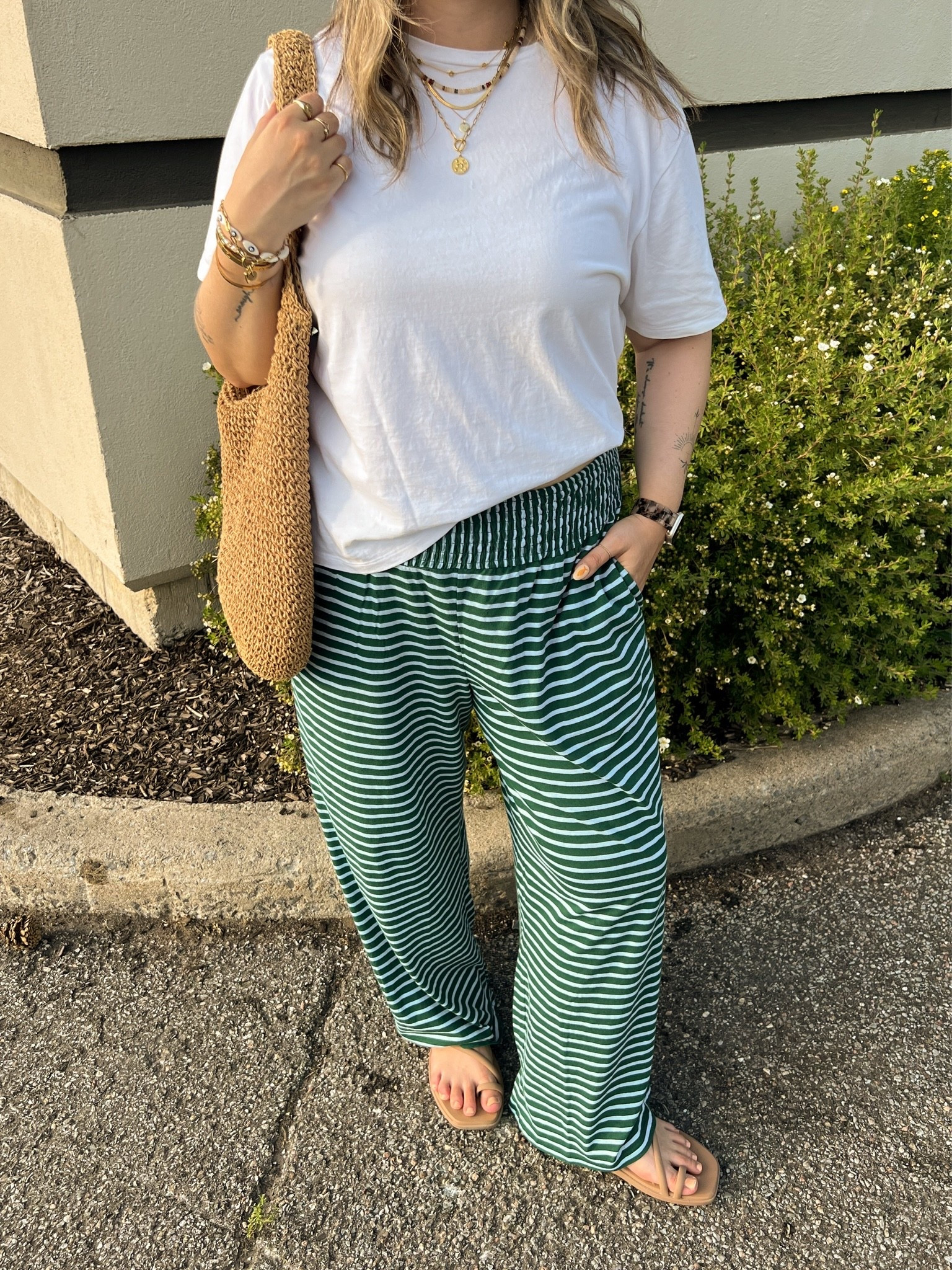 Comfy summer ootd! Wearing my usual size L in the fun striped pants. Linked this year’s version of my white tee. I’m a 9.5-10 shoe and wear a 10 in the Crocs sandals (Canadian crocs link under “similar products”)

#LTKsummer #LTKmidsize #LTKsale