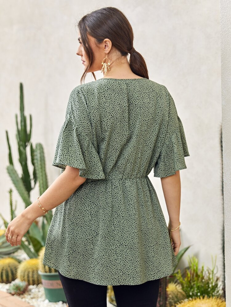 Plus Allover Print Surplice Front Peplum Blouse | SHEIN