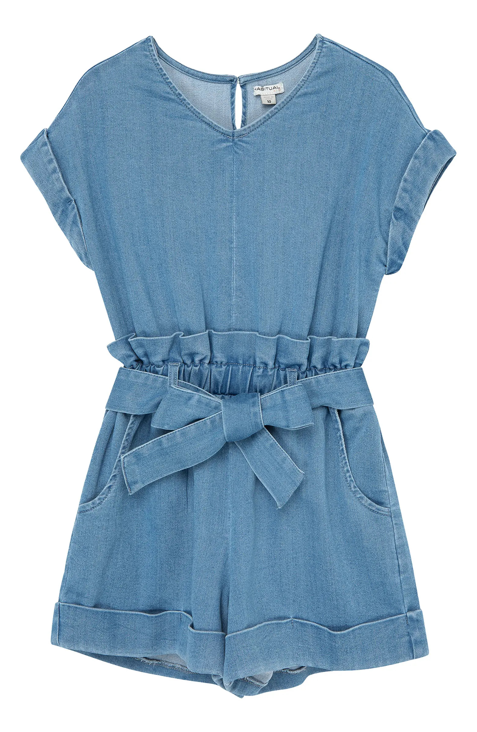 Habitual Kids' Denim Paperbag Waist Romper | Nordstrom | Nordstrom